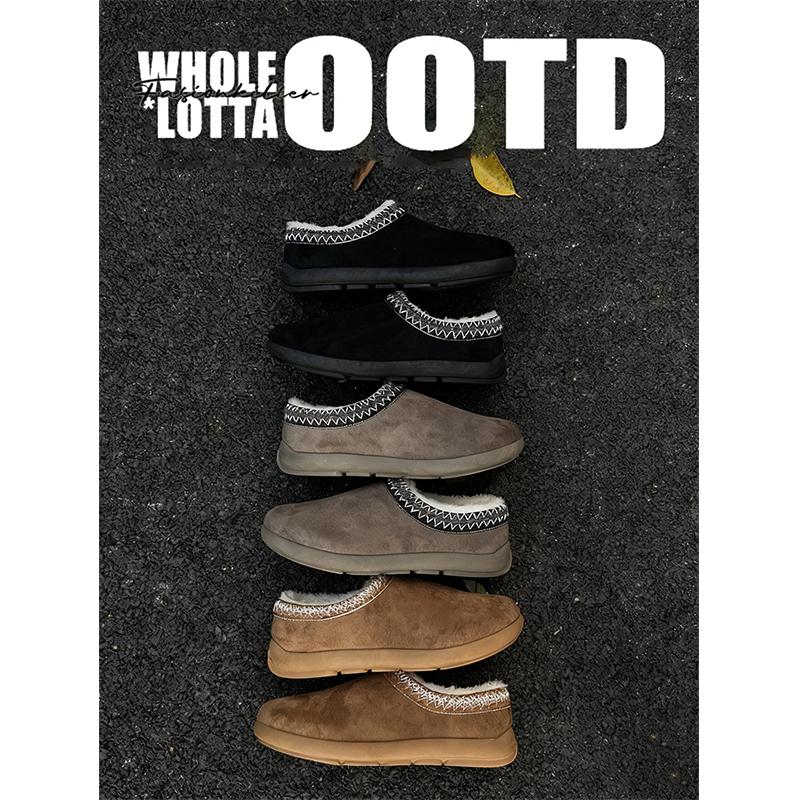 NewRockStarChoppa 一脚蹬冬季勃肯鞋男加绒保暖大码懒人包头棉鞋