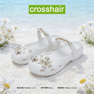 【清甜初恋风】crosshair夏季珍珠花朵洞洞鞋女生玛丽珍芭蕾凉鞋