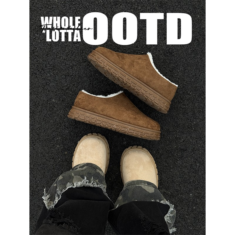 NewRockStarChoppa 加绒轮胎底勃肯鞋男冬季防寒保暖增高穆勒棉鞋