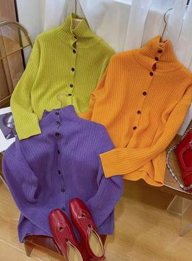 VK定制 韩版轻奢复古高领开衫2F2558