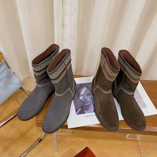 291 短靴女573 VK定制 欧洲站高档头层牛皮粗跟时尚