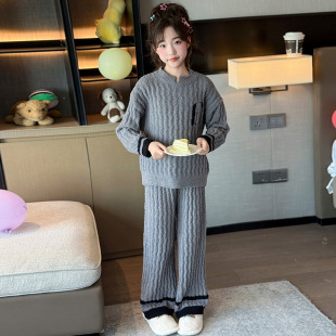 女童睡衣秋冬款 儿童半边绒家居服加厚保暖公主珊瑚绒睡衣 2025新款