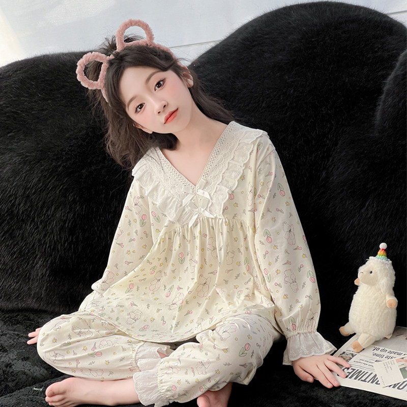 2025秋季新款女童蕾丝花边家家居服套装