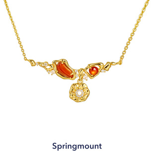 炽红原创太阳神红玛瑙项链镀金轻奢小众气质本命年锁骨链生日礼物