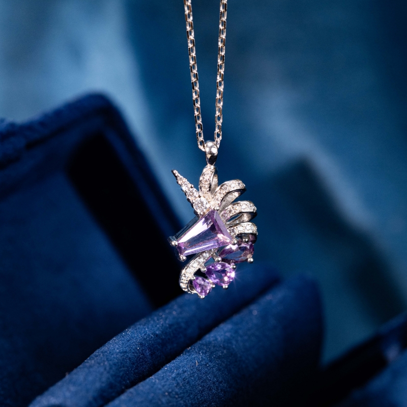 薾曼原创设计紫水晶独角兽项链女