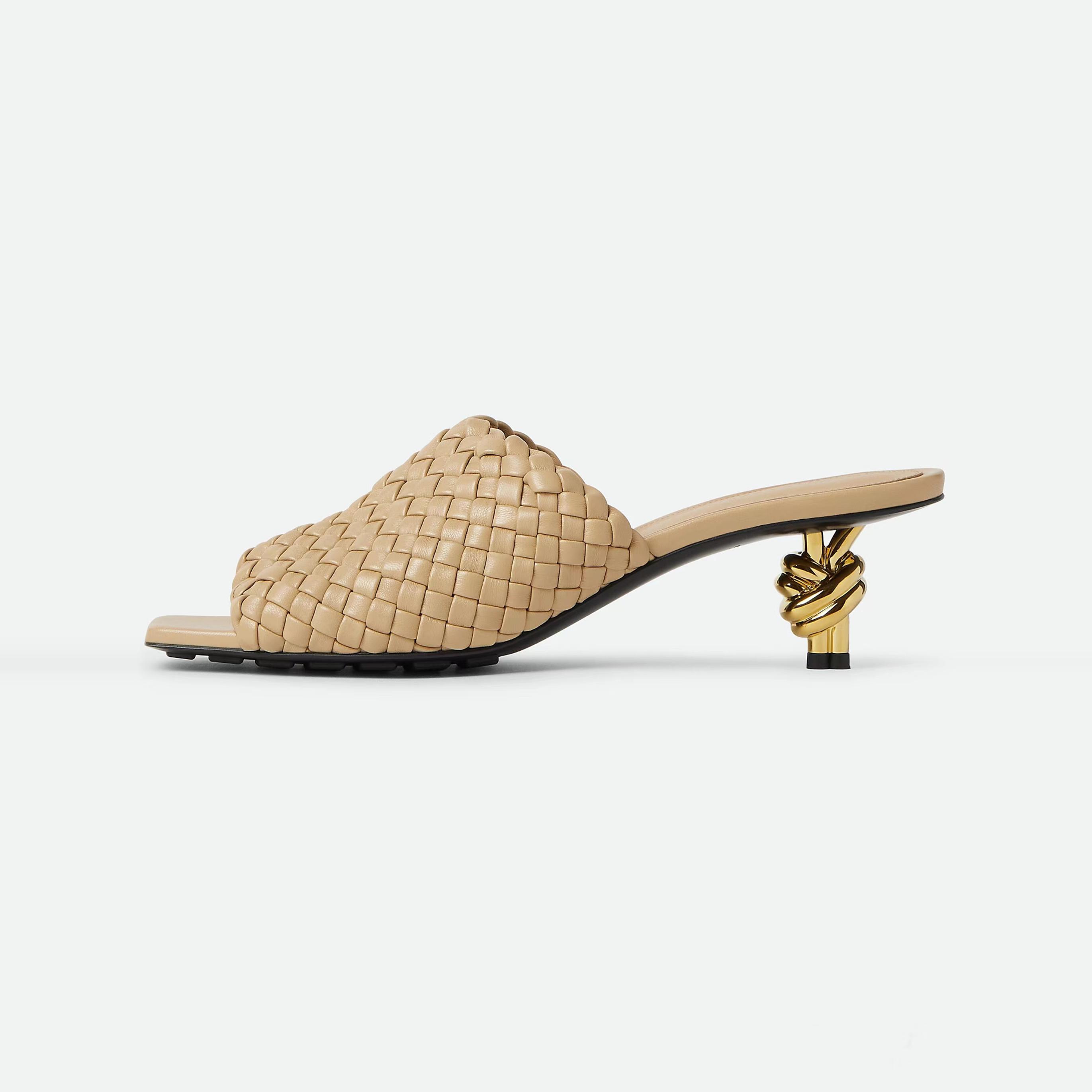 欧美外贸编织低跟麻花异形跟露趾凉拖鞋异形跟夏外穿中跟大码拖鞋