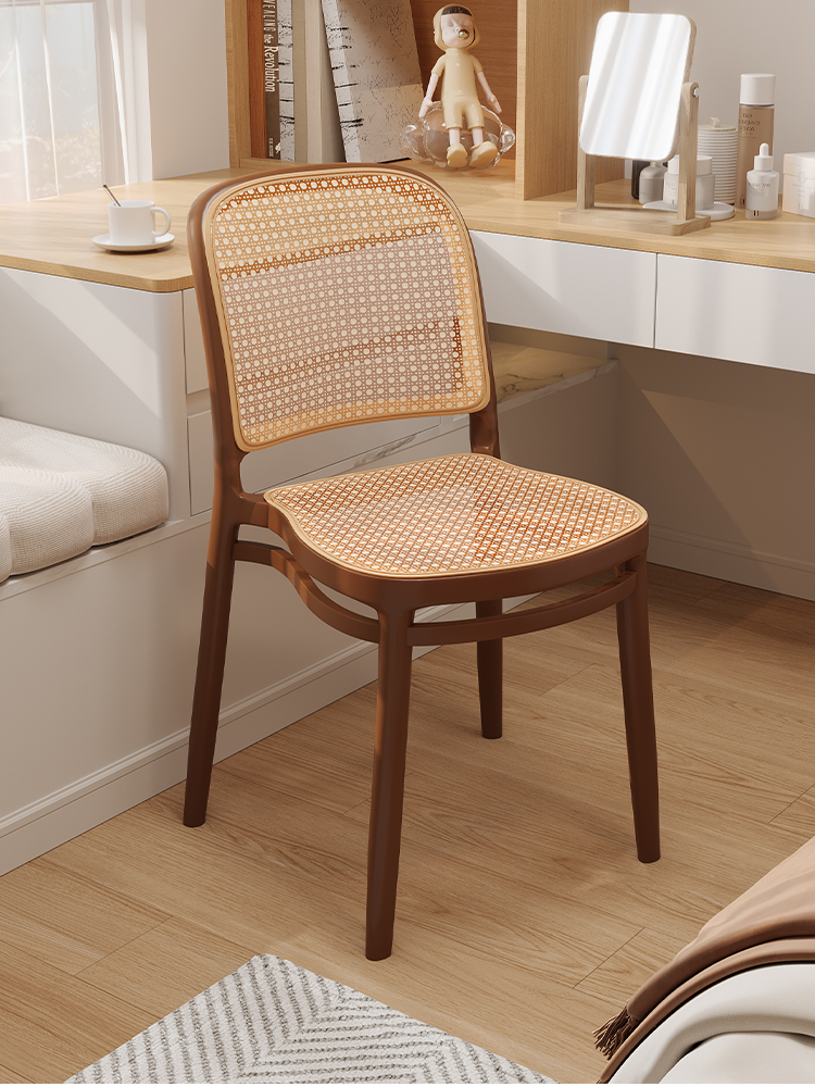 中古编藤方凳子复古卧室梳化妆椅胡桃家用餐椅可叠放简约书桌椅子