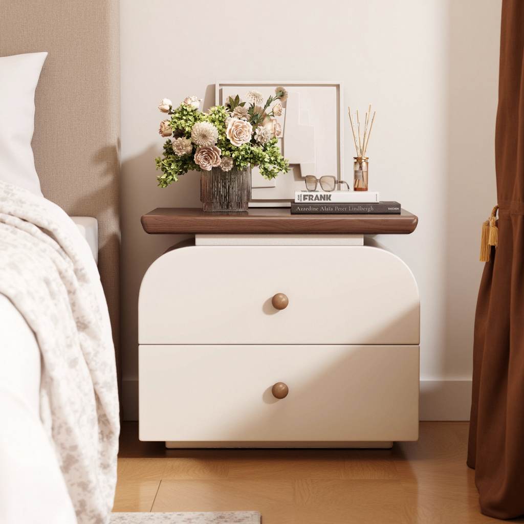 床头柜简约卧室中古奶油风收纳柜