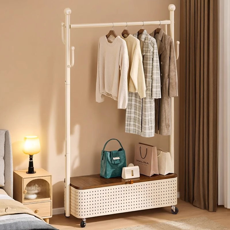 家用卧室现代简约挂衣架加厚稳固落地式收纳置物衣帽架可移动架子