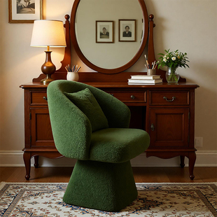 中古风化妆凳意式轻奢高级感梳妆台专用椅子女生卧室可旋转美甲凳