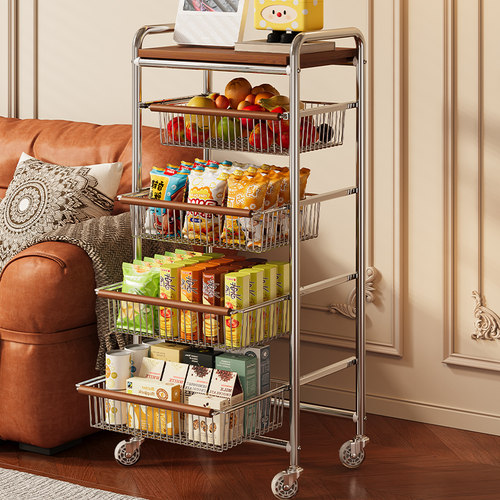 可移动中古风小推车家用客厅边几