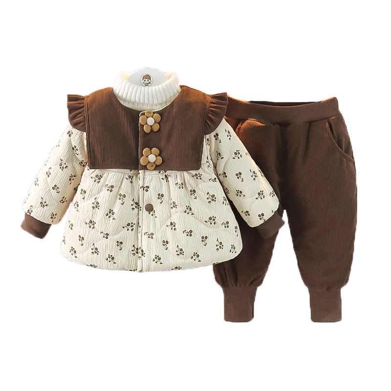 冬季女宝宝加绒加厚棉服两件套