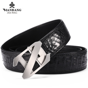 正品真鳄鱼皮皮带男款不锈钢Z字母腰带配饰高男士级感自动扣真皮