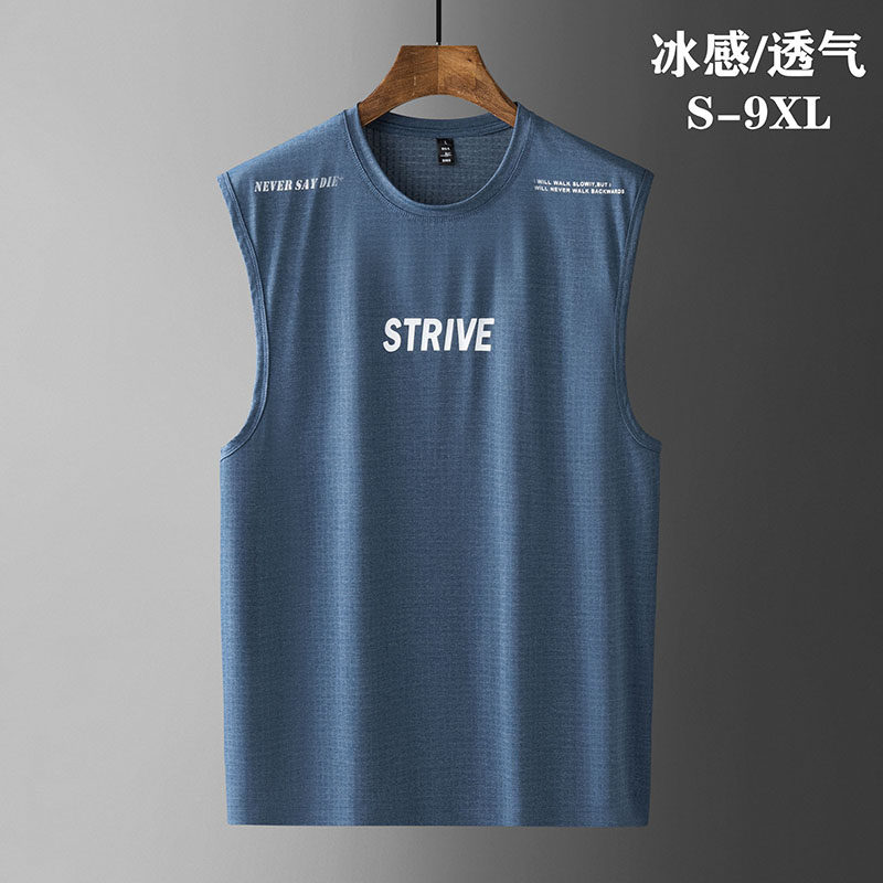 夏季冰丝无袖背心男大码速干坎肩宽松t恤健身运动短袖男加肥加大