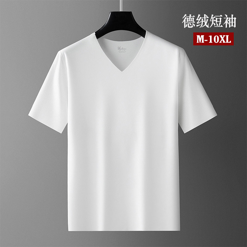 羽毛蛋白德绒保暖内衣男秋冬大码无痕磨毛短袖t恤v领打底上衣秋衣