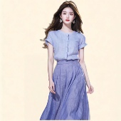 衬衫 短袖 不规则半身裙温柔风通勤 女夏季 薇珞蘭VELORA知性亚麻套装