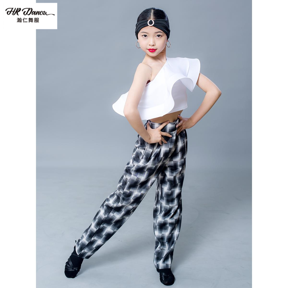 瀚仁HR新款漏脐女上衣格格裤休闲拉丁训练服套装表演服班服儿童款