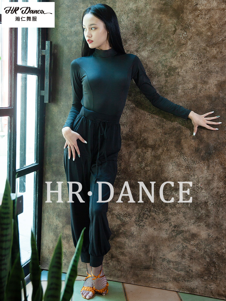 HR瀚仁新款拉丁舞服秋装女成人性感大漏背跳舞练功舞蹈服长裤套装