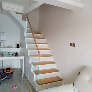 玻璃楼梯loft现代 广州双梁楼梯玻璃楼梯厂家定制家用钢木楼梯复式