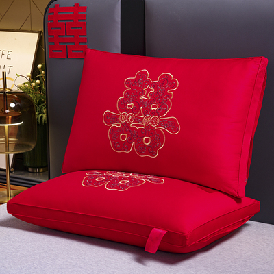 结婚枕头一对装全棉刺绣婚庆大红色婚房喜庆压床陪嫁枕芯刺绣高档