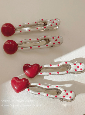 红色波点爱心发夹女2026新款高端边夹侧边前额刘海夹发卡夹子头饰