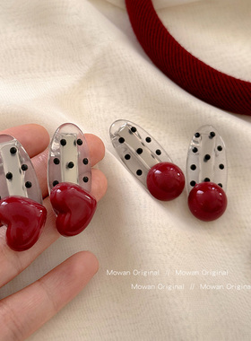 红色爱心波点发夹边夹侧边刘海夹前额碎发鸭嘴夹小夹子头饰发卡女