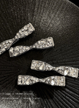 银色水钻锆石蝴蝶结侧边发夹女2025新款高端侧边碎发刘海夹子发卡