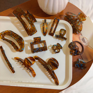 金标复古茶色醋酸抓夹法式 鲨鱼夹高级感发夹夹子发卡橡皮筋头饰女