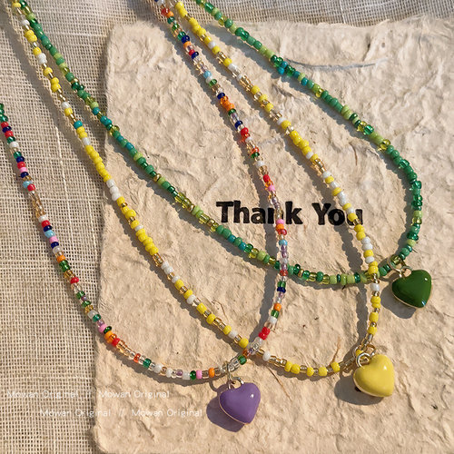 滴油爱心彩色串珠小众轻项链