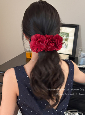 易梦玲同款发夹女大号红色玫瑰花香蕉夹发饰扎高马尾发卡夹子头饰