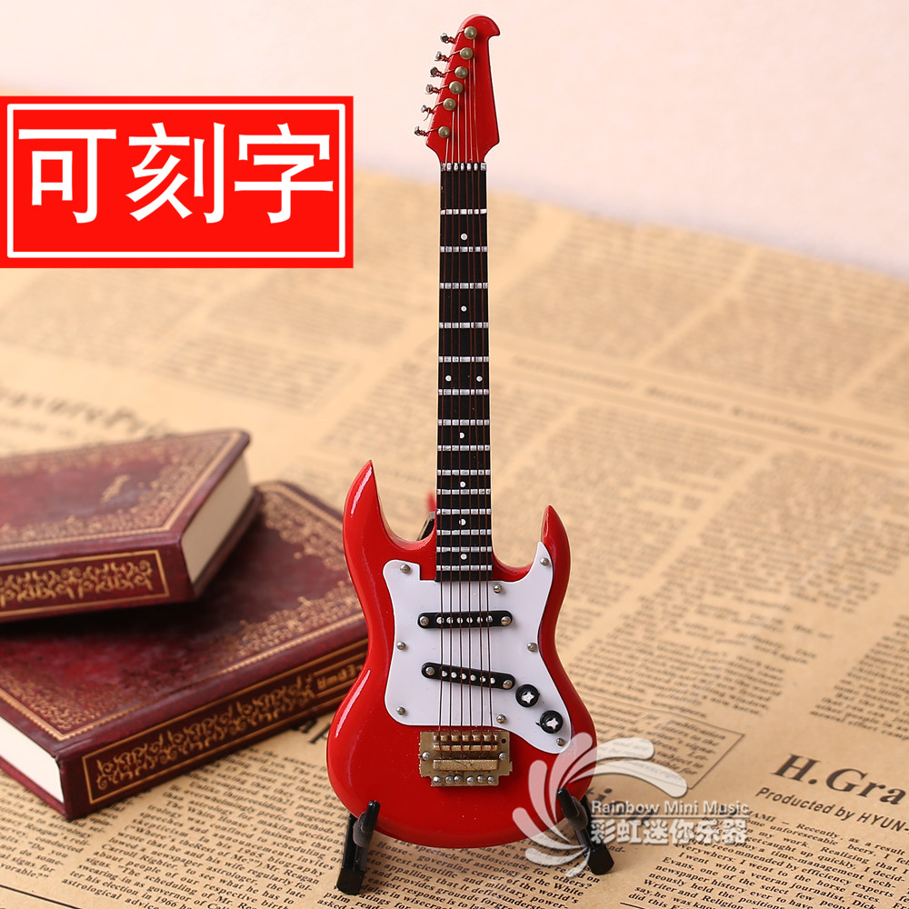 木质红色电吉他乐器模型书房摆件情侣生日圣诞礼物配娃娃兵人用
