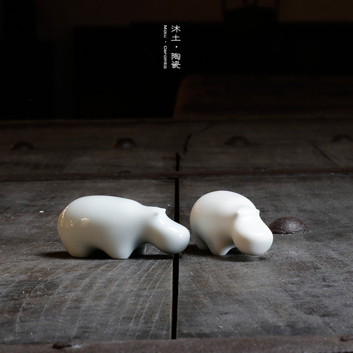 沐土原创气势恢弘茶道茶宠河马摆件极简设计禅意大场景景德镇陶瓷