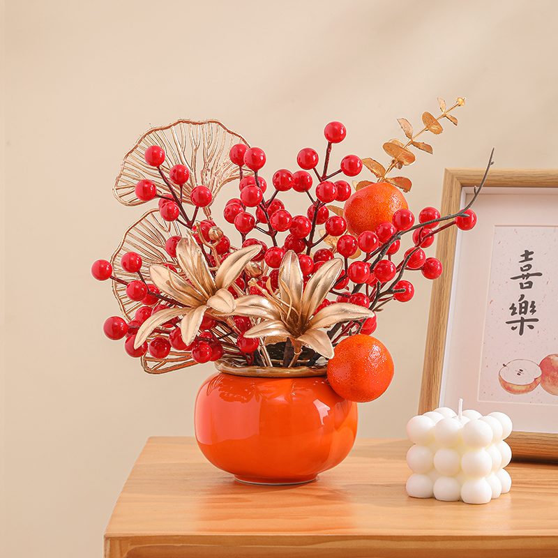 陶瓷乔迁新居新中式柿柿如意摆件