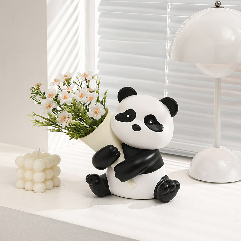 创意捧花熊猫摆件家居客厅玄关电视酒柜桌面装饰品乔迁小礼物女生,家居饰品,装饰摆件,淘宝优惠券,粉丝福利购,淘宝优惠卷