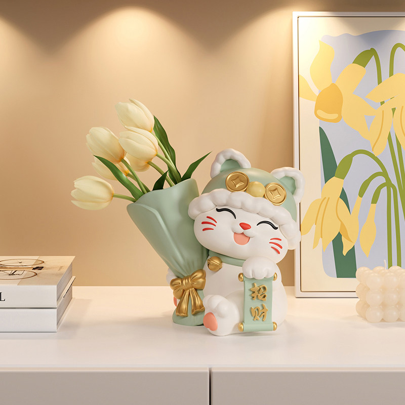 创意捧花招财猫客厅摆件家居玄关电视柜桌面装饰品乔迁新居小礼物,家居饰品,装饰摆件,淘宝优惠券,粉丝福利购,淘宝优惠卷