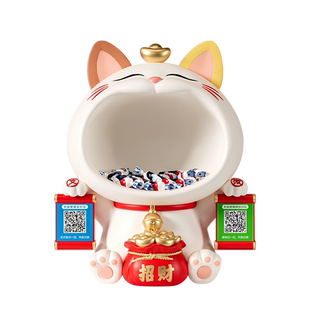 招财猫摆件收钱二维码店铺开张收银台前台发财猫装饰新店开业礼物