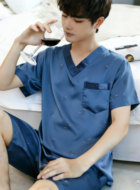 夏季短袖薄款冰丝大码青年家居服