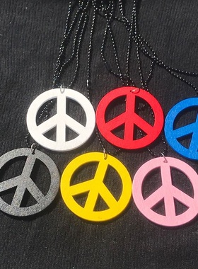 反战和平标志木质项链毛衣链饰品