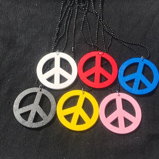 欧美反战和平标志木质项链饰品时尚个性木制韩版男女毛衣链百搭款