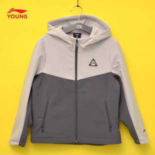 李宁童装2025秋冬款男童中大童加绒保暖外套儿童宽松连帽运动风衣