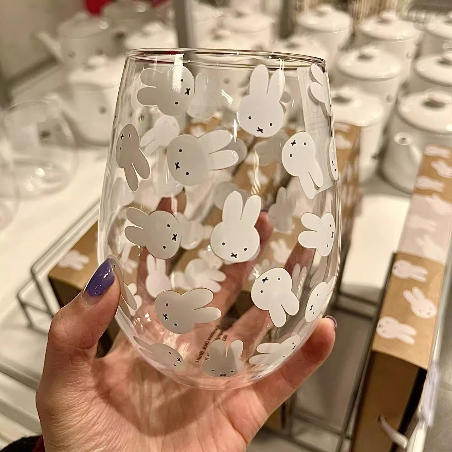 米菲兔可爱玻璃杯印花简约水杯兔子高颜值大容量牛奶饮料咖啡杯