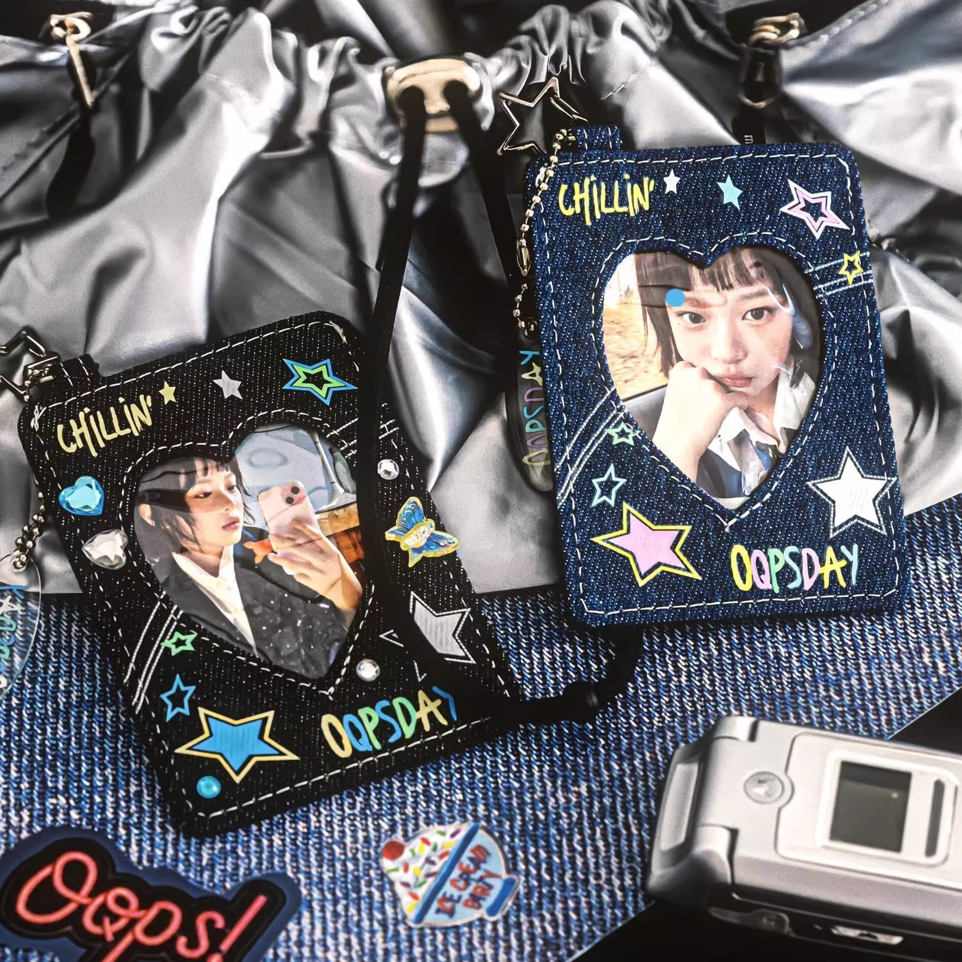 Y2k星星牛仔爱心卡套爱豆3寸小卡