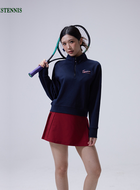 PARFOISTENNIS春秋网球套装半拉链立领刺绣全棉卫衣2合1运动半裙