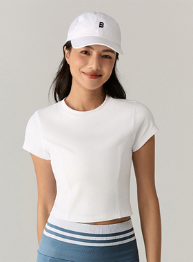 PARFOISTENNIS运动短袖罗纹T恤女圆领修身瑜伽服健身网球上衣