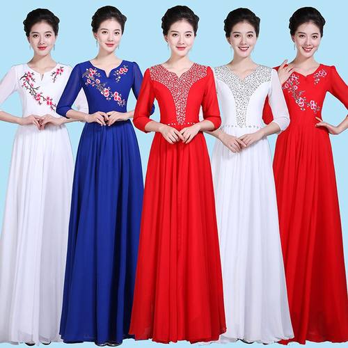 新款大合唱服演出服女长裙成人舞台表演服合唱团诗歌朗诵比赛礼服