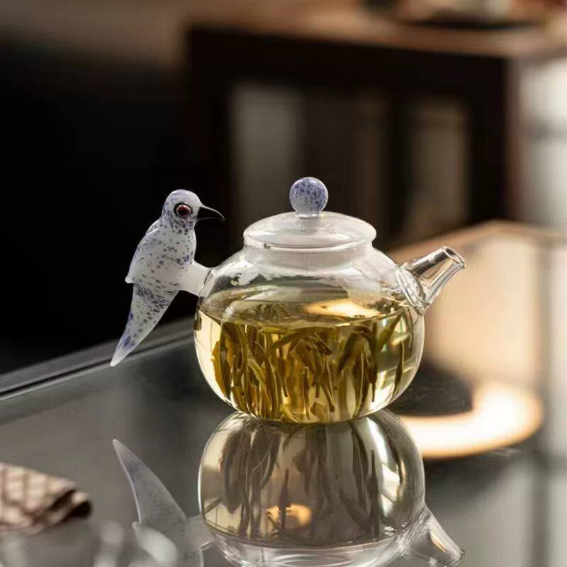 耐高温玻璃泡茶壶喜鹊手柄小容量手工沏茶壶可加热带过滤花茶壶