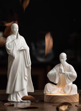 新中式禅意小和尚创意摆件家居茶室茶道茶台桌面茶宠茶空间设计