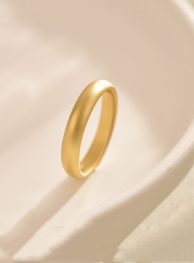 正品999足金包银素圈食指光面戒指男女情侣指环男生2024新款