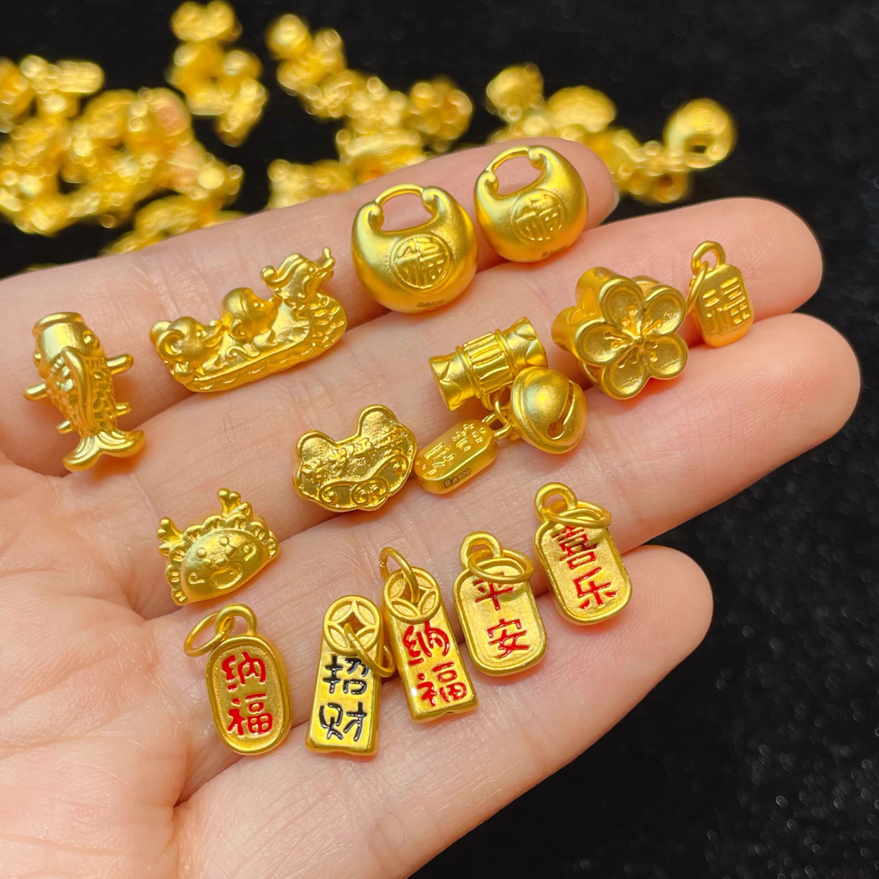 金包银小吊坠桃花莲花柿子莲蓬福牌铃铛项链挂坠 小配件手串送礼