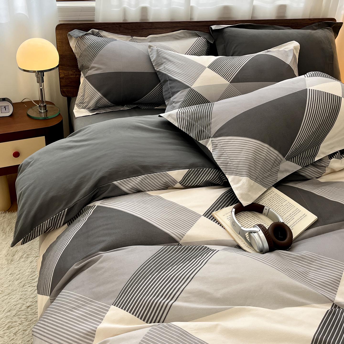 纯棉北欧磨毛四件套床单被套床上用品宿舍全棉加厚单人三件套条格